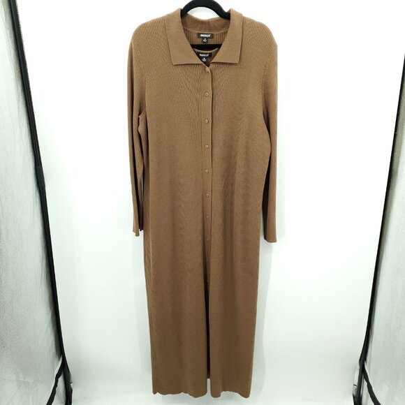 VTG Y2K metrostyle Ribbed Maxi Matching Tank Dress/Duster Sweater Set 1X Brown - Picture 2 of 16